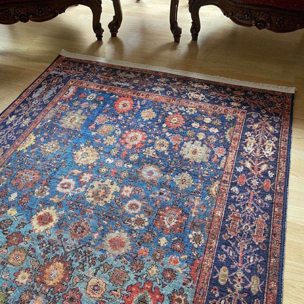 Niebieski orientalny dywan kilim do prania