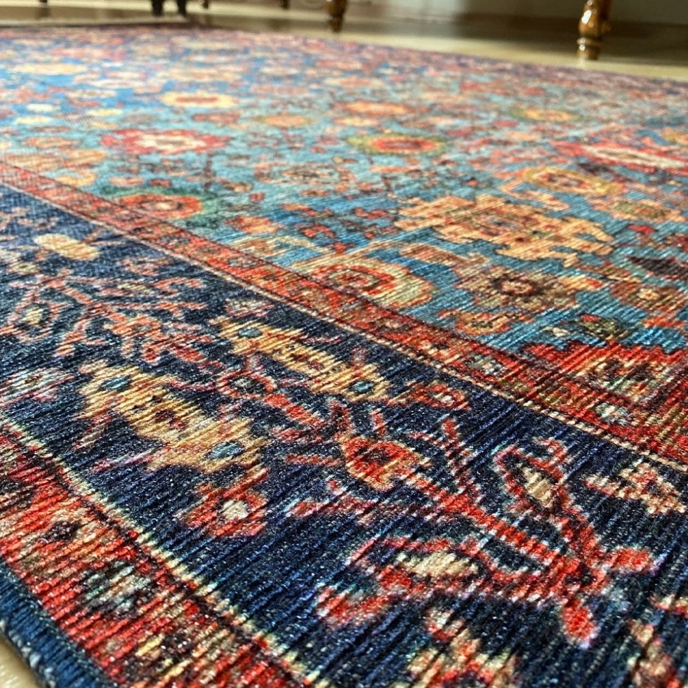 Niebieski orientalny dywan kilim do prania