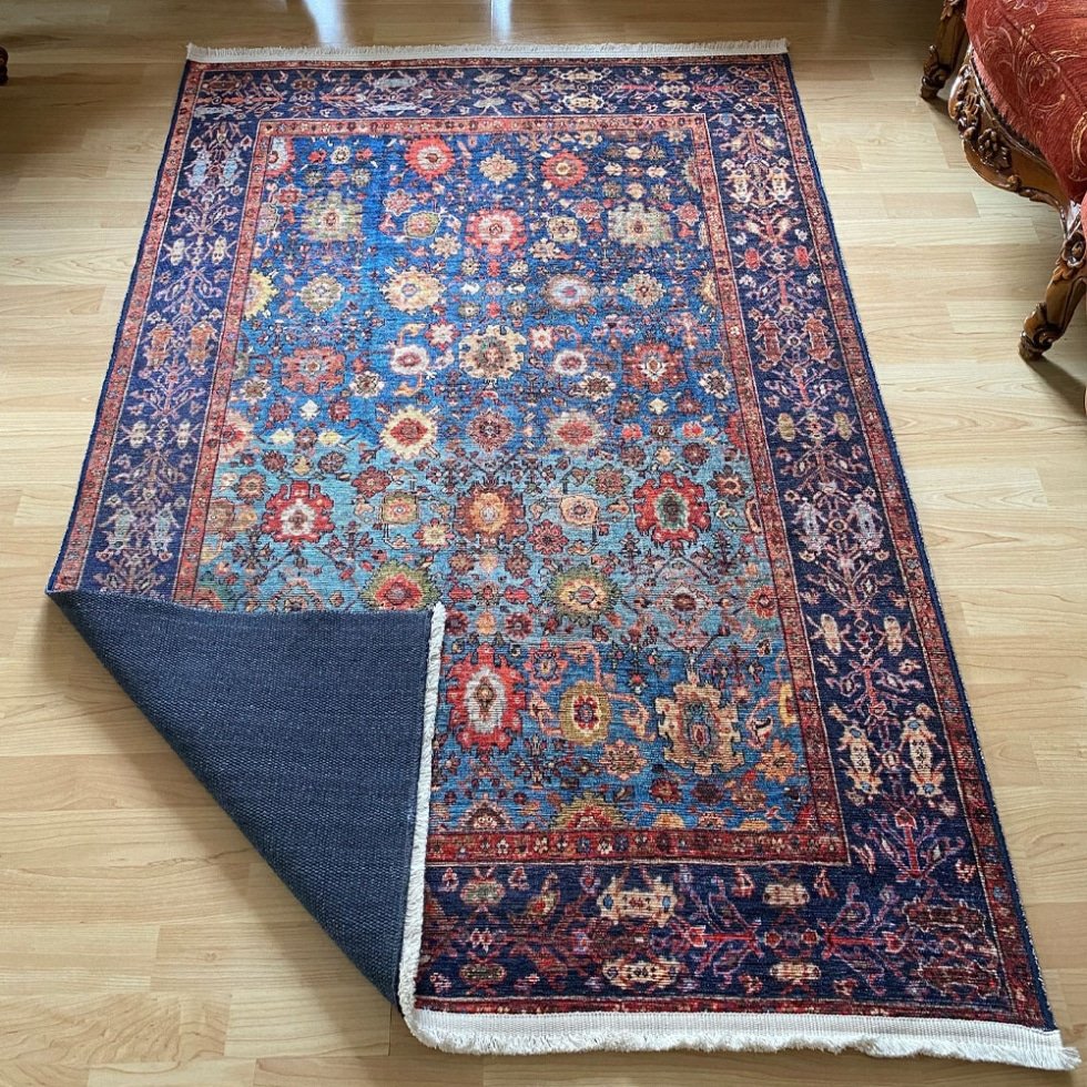 Niebieski orientalny dywan kilim do prania