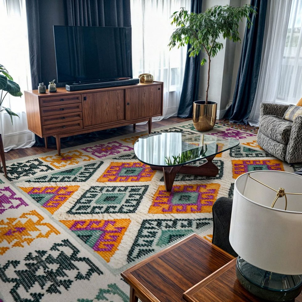 Zielony i żółty tradycyjny dywan kilim