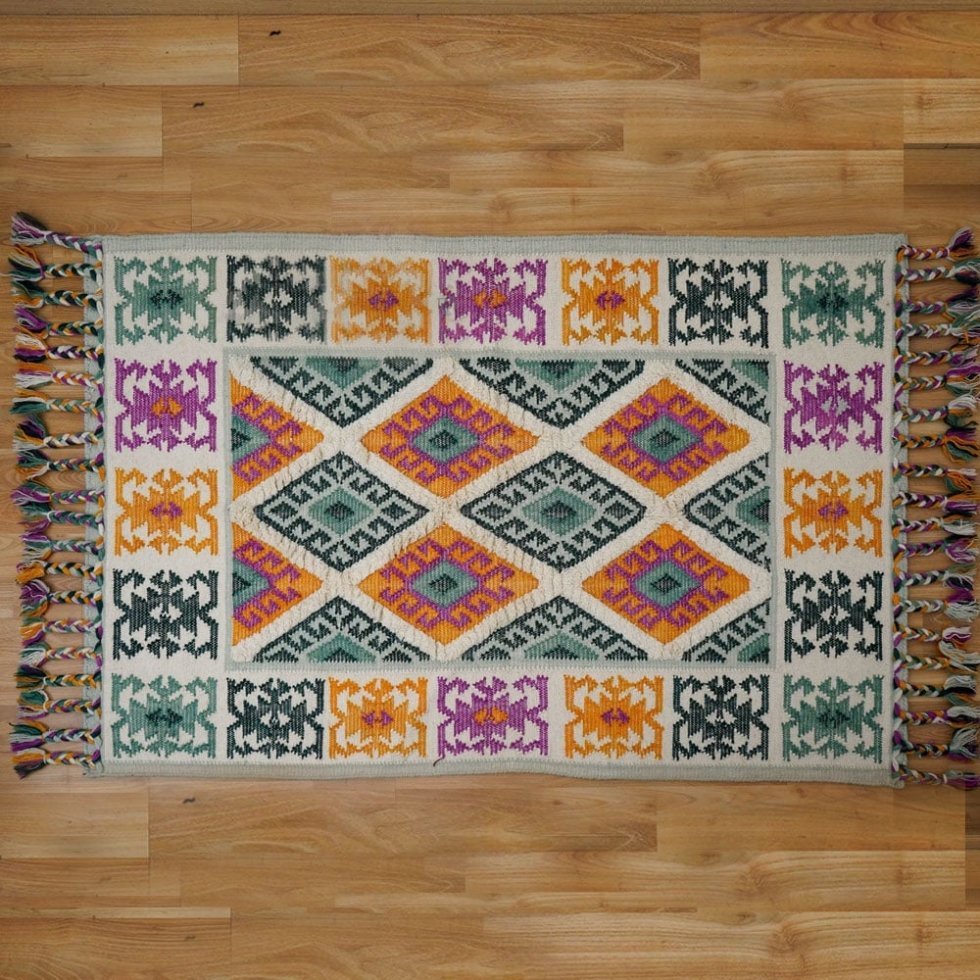 Zielony i żółty tradycyjny dywan kilim