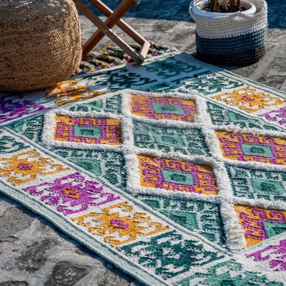 Zielony i żółty tradycyjny dywan kilim