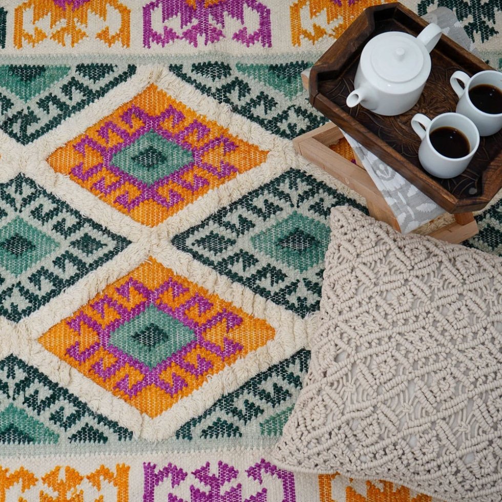 Zielony i żółty tradycyjny dywan kilim