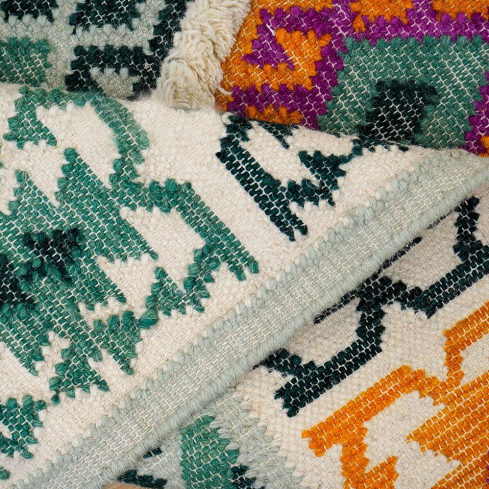 Zielony i żółty tradycyjny dywan kilim