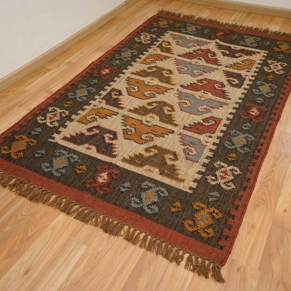Dywan etniczny Kilim z wełny jutowej