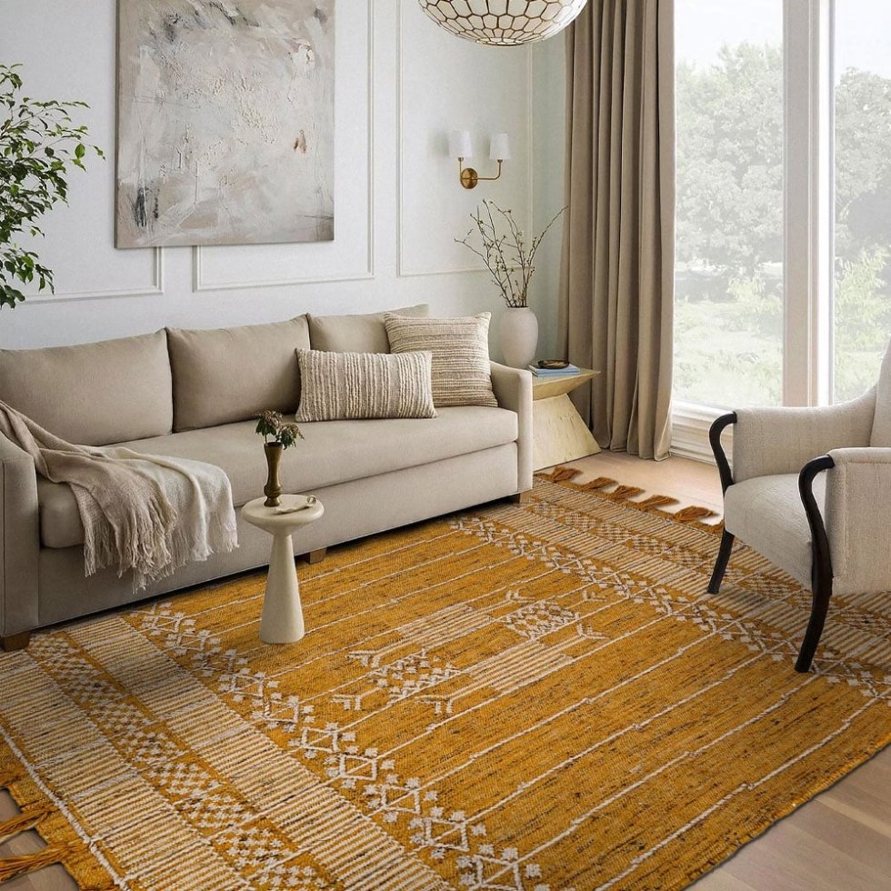 Żółty plemienny indyjski dywan kilim