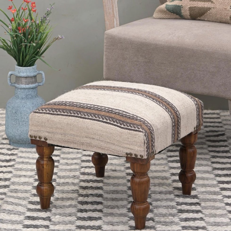 Wełniany kwadratowy kilim puf otomana stołek