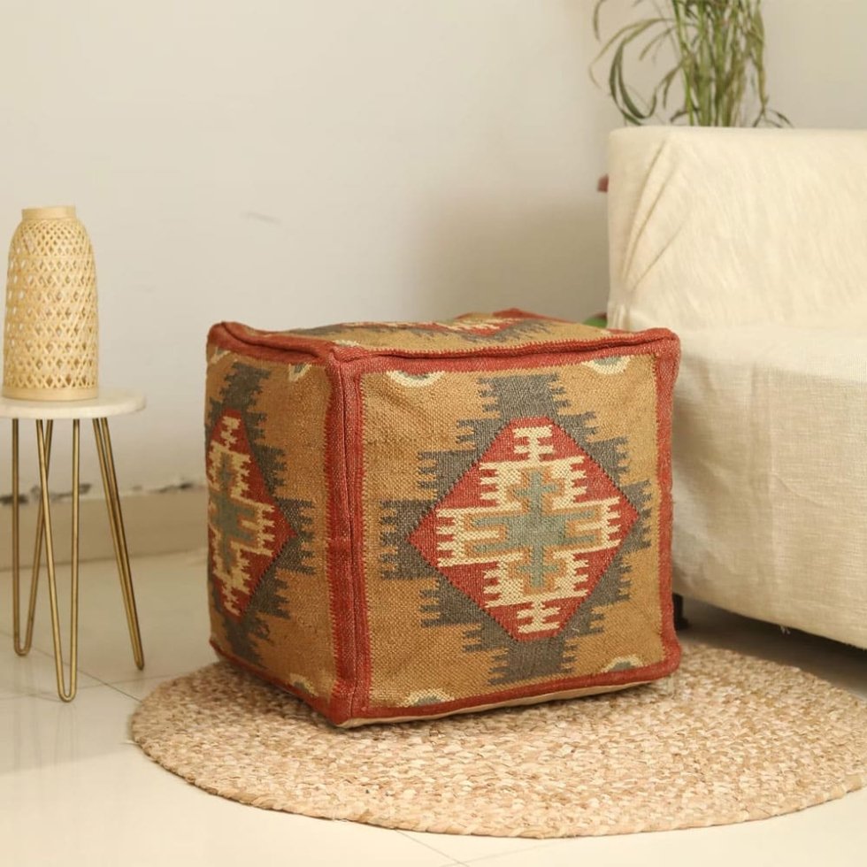 Pufa Kilim w żółty diamentowy wzór