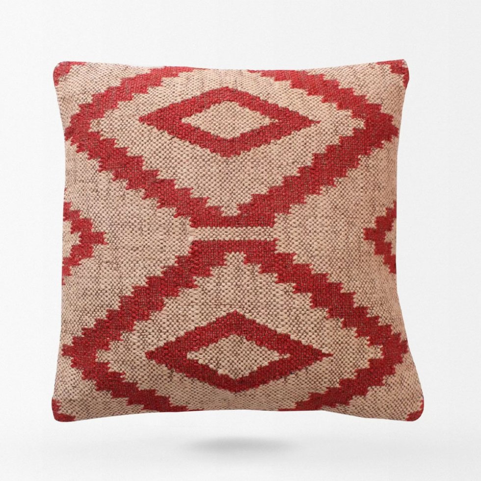 Biało-czerwone poduszki kilim w romby