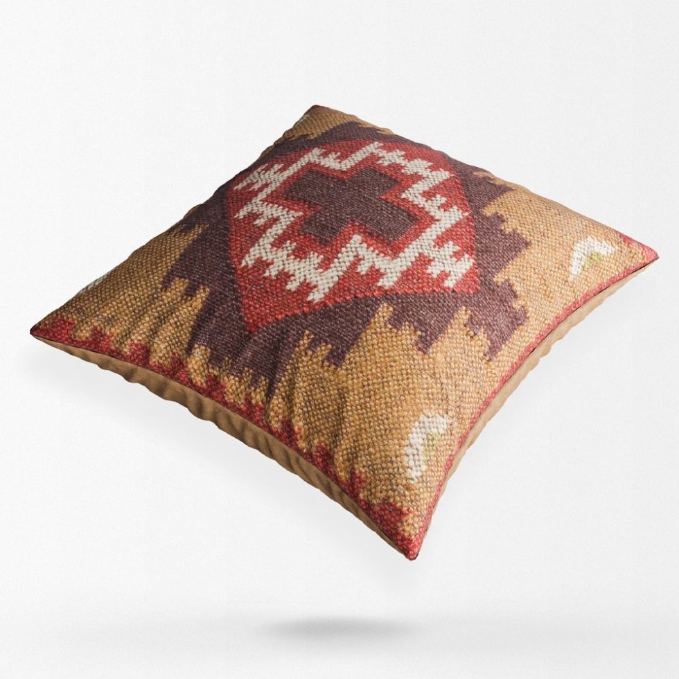Żółte ozdobne poduszki kilim